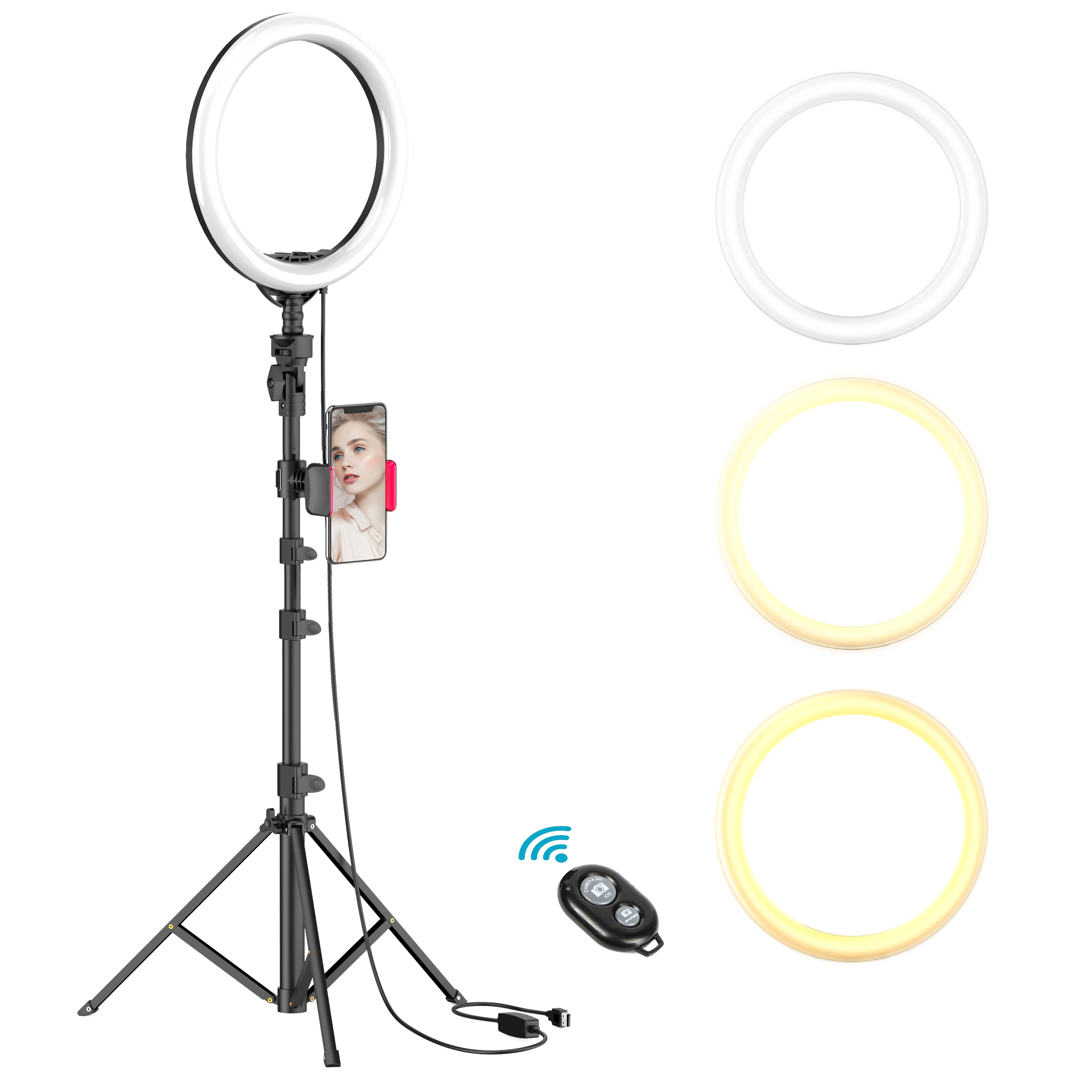 10" Selfie Ring Light with Tripod Stand & Cell Phone Holder for Live Stream/Makeup, Dimmable Led Camera Beuty Ringlight for YouTube Video/Photography Compatible for iPhone and Android Phone (  