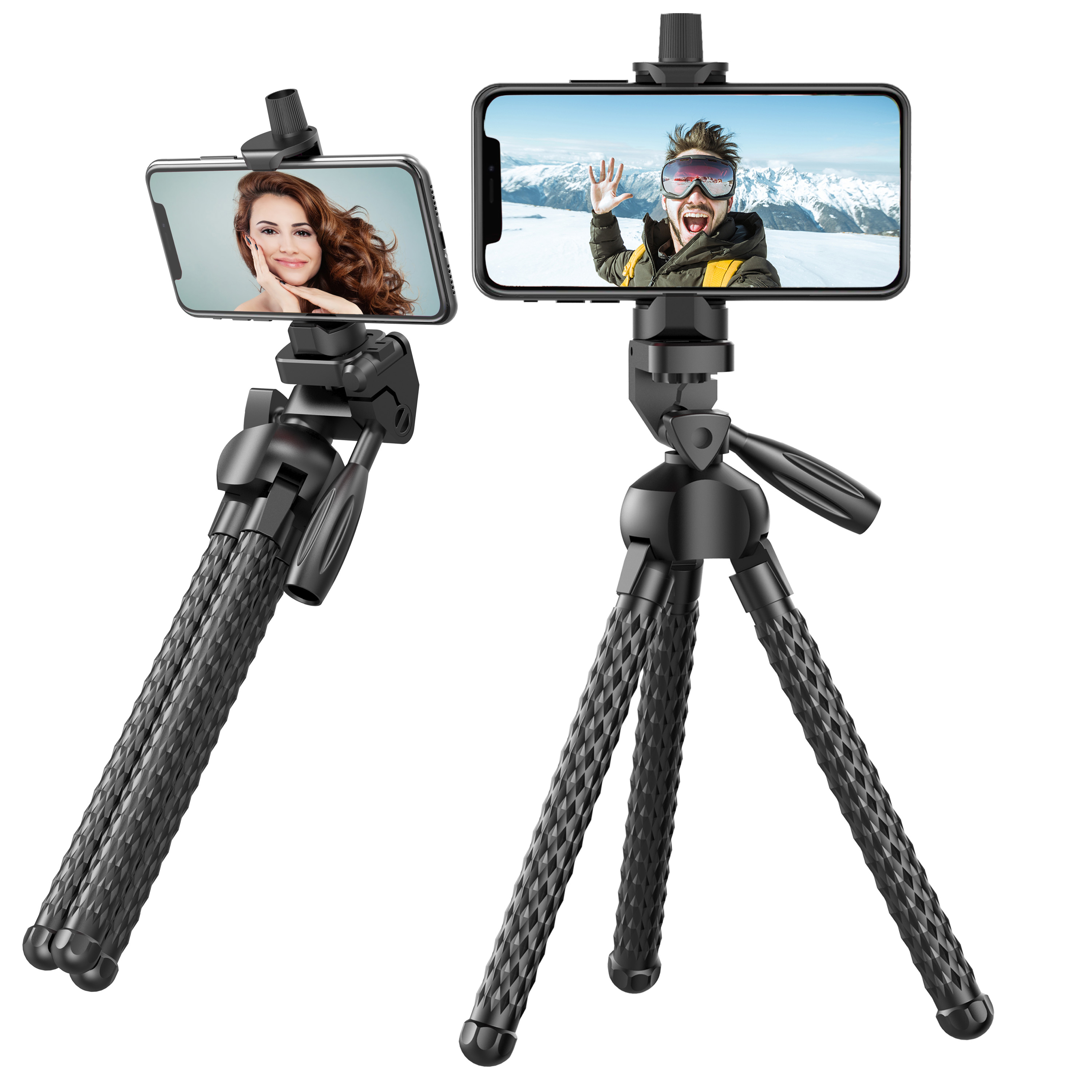 Phone Tripod, Portable Cell Phone Camera Tripod Stand with Wireless Remote, Flexible Tripod Stand for Selfies/Vlogging/Streaming/Photography Compatible with All Cell Phone, Sports Camera GoPro