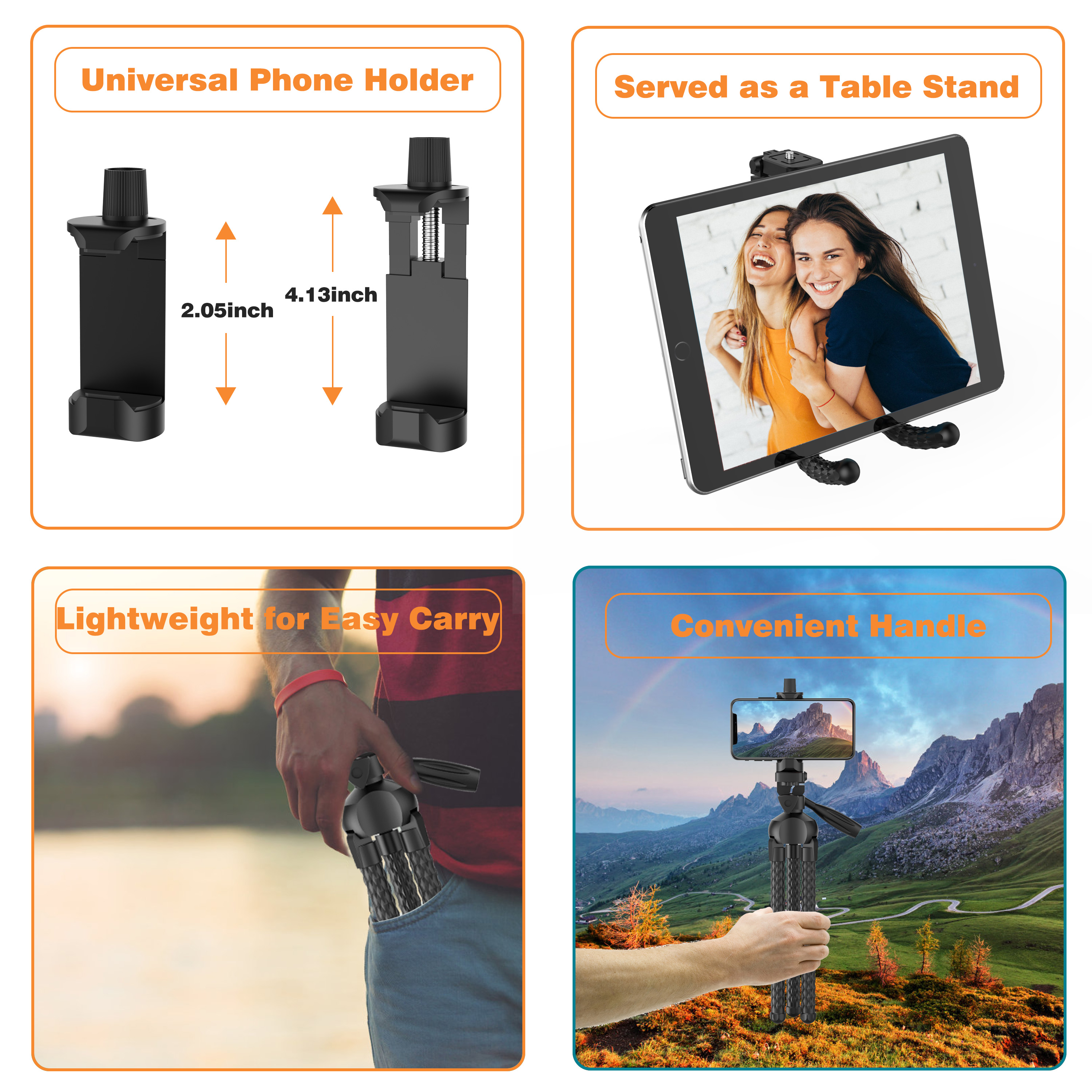 Phone Tripod, Portable Cell Phone Camera Tripod Stand with Wireless Remote, Flexible Tripod Stand for Selfies/Vlogging/Streaming/Photography Compatible with All Cell Phone, Sports Camera GoPro  