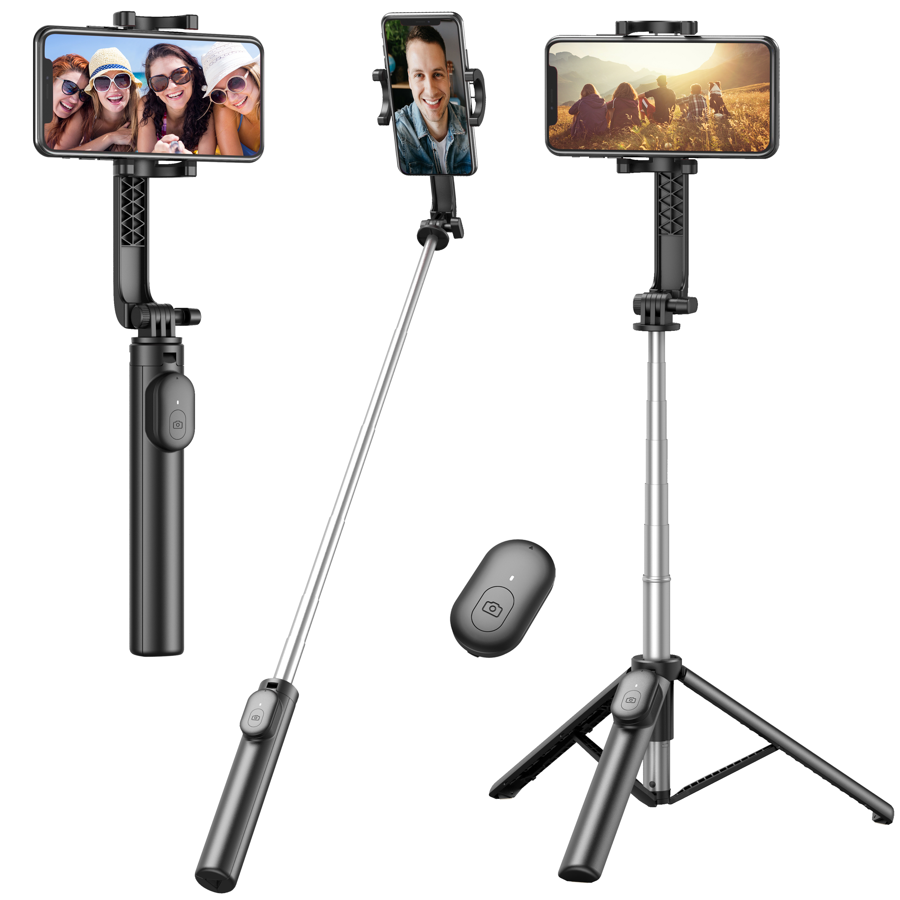  Selfie Stick, Extendable Selfie Stick Tripod with Detachable Wireless Remote and Tripod Stand Selfie Stick Compatible with All Cell Phone, Compact Size & Lightweigh  